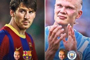 在瓜帅执教下联赛：梅西136场138球55助，哈兰德104场94球17助